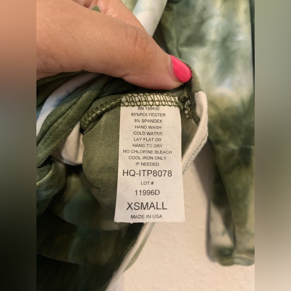 Elan Womens Top XS Green Tie Dye  Tie Front 3/4 Sleeve Crop Top Cardigan - Picture 4 of 8